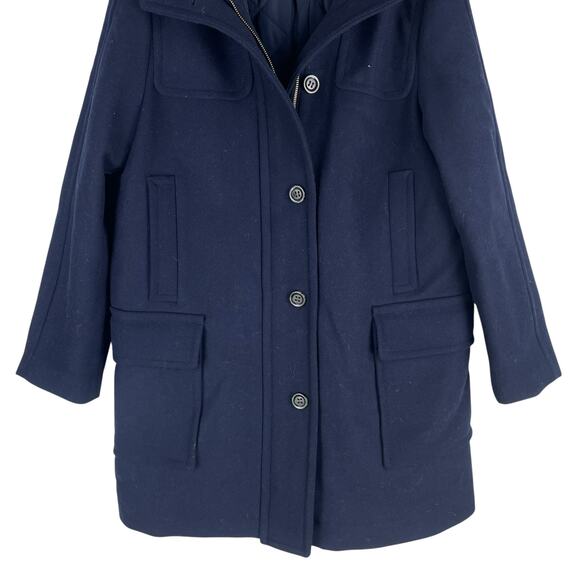 Ann Taylor Weekend Collection Faux Fur Trim Wool Duffle Coat Blue Size M - Picture 7 of 12